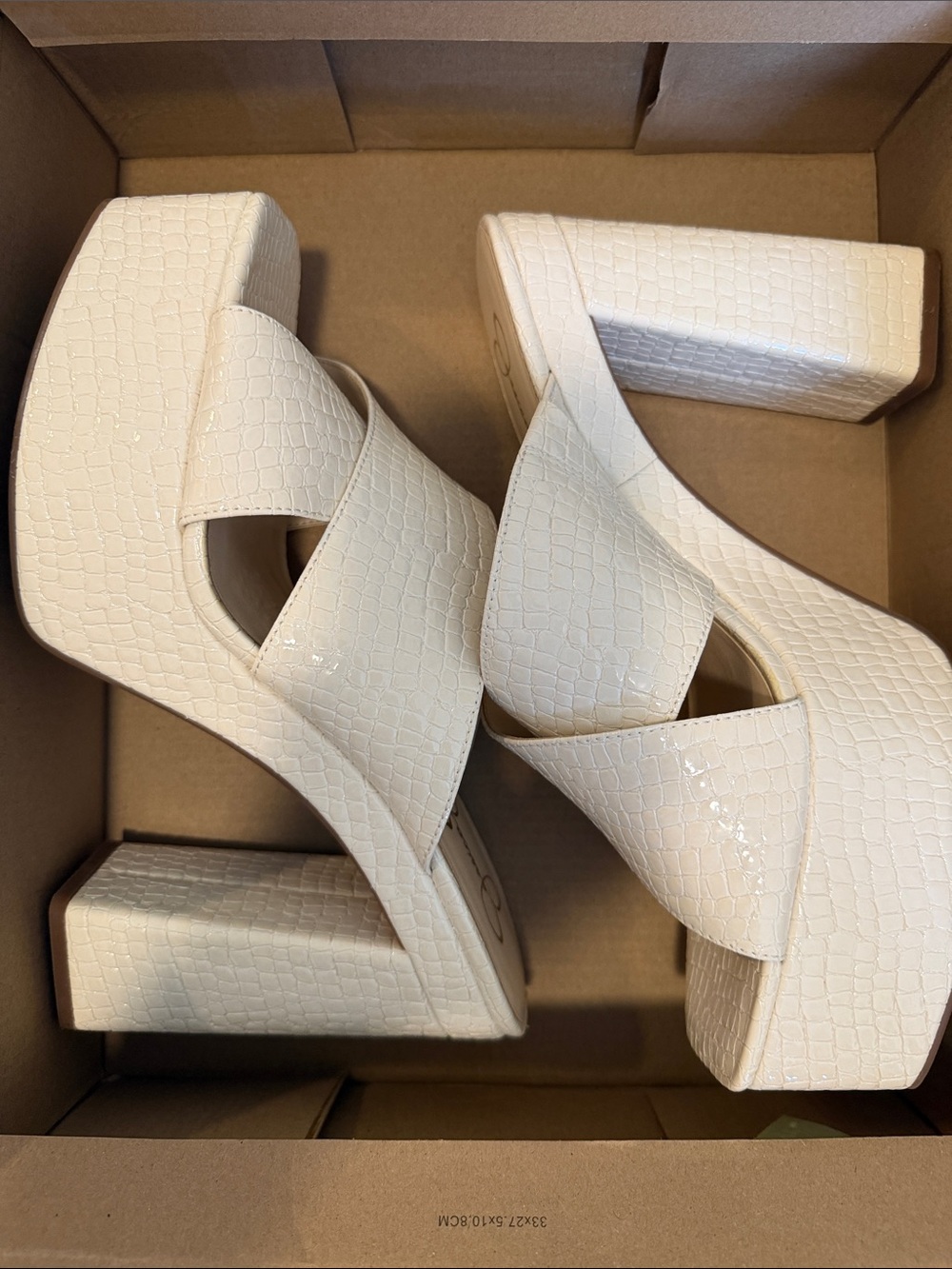 Jessica Simpson Ivory Croc-Embossed Crisscross Slide Mules - Picture 4 of 5
